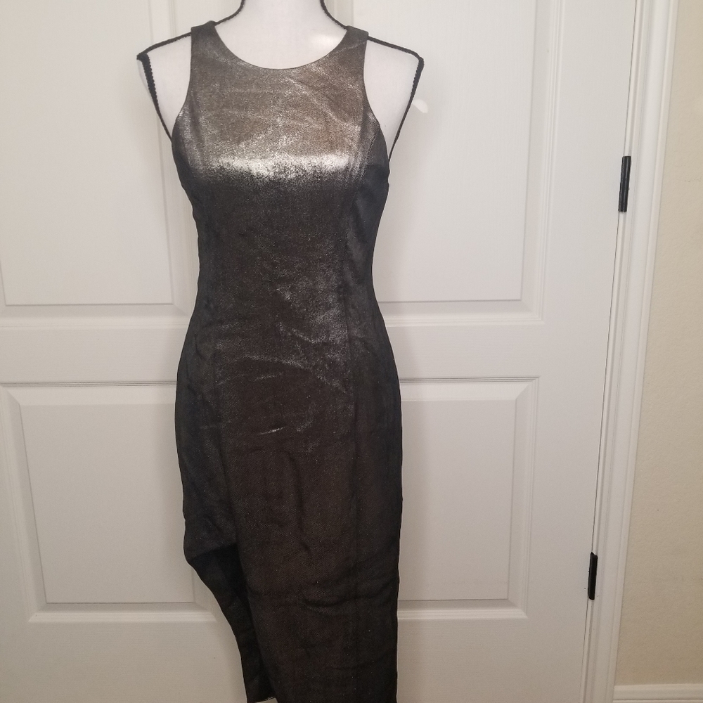 Sleek Black Metallic Sheath Dress with Front Slit - Picture 4 of 7